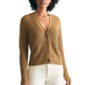 Faherty Miramar Bronze‎ Mustard Linen Blend Cardigan Size XS